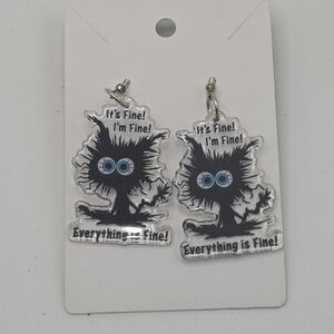 I'm Fine Cat HypoAllergenic Handmade Marvel Enamel Charm Earrings‎ Stress Kitty